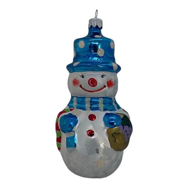 Vintage Glass Snowman Ornament Christmas Tree Handpainted Holiday For Sale