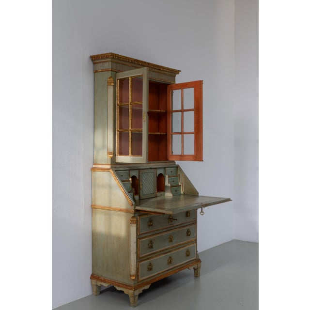 Danish Gustavian Green Secretaire Cabinet, 1780s For Sale - Image 4 of 18