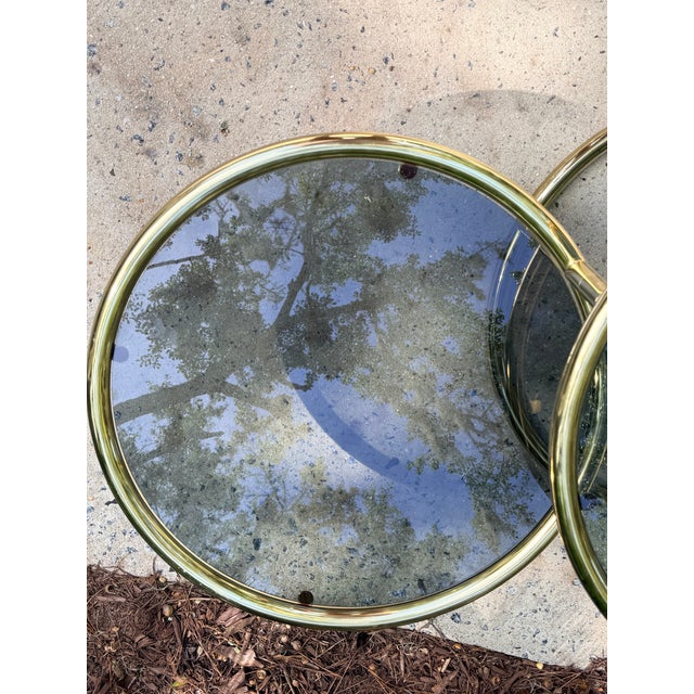 Mid Century Modern Brass and Glass 3 Tier Circular Swiveling Side End Table For Sale - Image 10 of 11