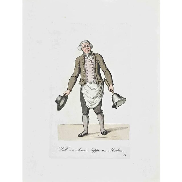Hand-colored etching by Christoph Suhr in 1808. Belongs to the series "Der Ausruf in Hamburg dargestellt in einhundert und...