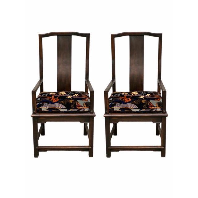 1960s Asian Chinoiserie Scholar Splat Back and Larsen Cushions Armchairs – a Pair For Sale - Image 9 of 9