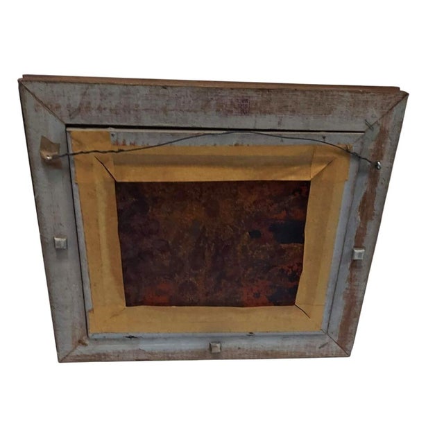 Metal Late 20th Century Cardin Framed Painting of Children Exchanging Flowers Sunset Copper Enameled Golden Hour For Sale - Image 7 of 8