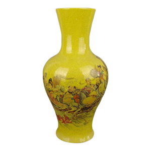 Chinese Ceramic Qing Dynasty Qianlong Marked Yellow Ground Crackle Glaze Porcelain Vase Hand Painted Eight Immortals Pattern