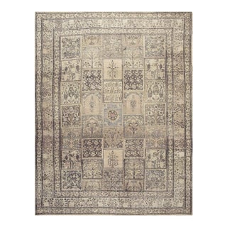 1750s Beige Antique Khorassan Moud Garden Design Distressed Shabby Chic Rug 8' 7"x 12' 9" For Sale