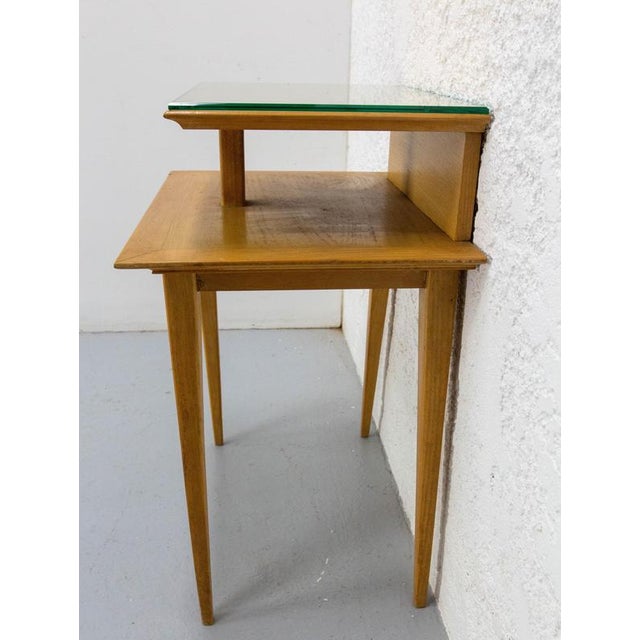 French Nightstand in Elm & Beveled Glass with Compas Feet, 1950s For Sale - Image 6 of 13