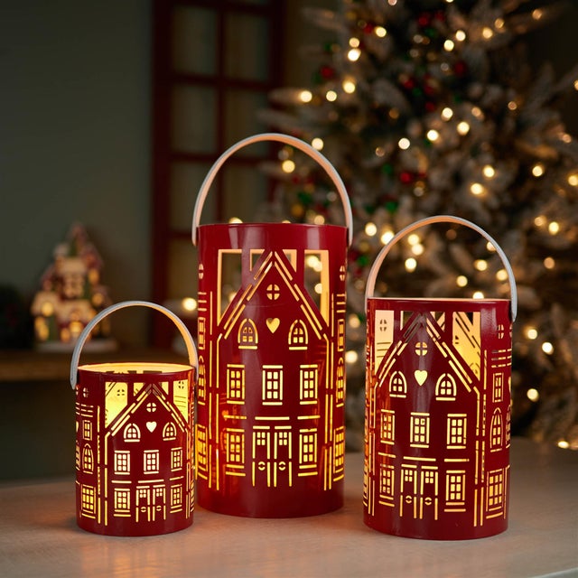 Metal Punched Metal House Lantern (Set of 3) For Sale - Image 7 of 7