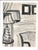 1950s MCM lamps and furniture drawing by artist Virginia Spencer from a sketchbook of San Francisco scenes. Unsigned....