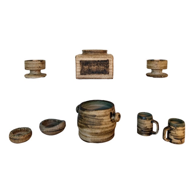 Studio Ceramic Ensemble from Lygtemose Keramik, Denmark, 1960s, Set of 8 For Sale