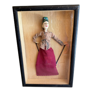 Antique Framed Asian Shadow Box Puppet/Doll 13x20