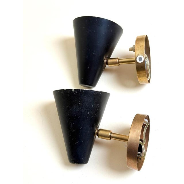 Scandinavian Modern Wall Lamps with Adjustable Cone Shades, 1960s, Set of 2 For Sale - Image 3 of 18