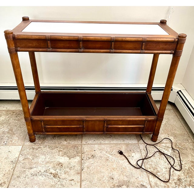 Wood 1970s Drexel Heritage Faux Bamboo Lighted Console Grow Table Sofa Table With Planter For Sale - Image 7 of 12