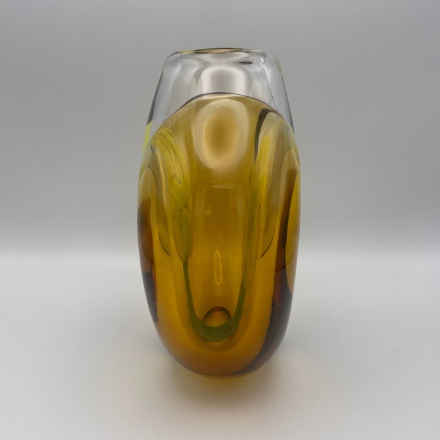 Vintage Art Glass Vase in Yellow and Turquoise by Jiri Suhajek for Moser Karlsbad, 1970 For Sale - Image 7 of 16