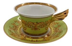 Green Floralia Tea Cup and Saucer by Versace for Rosenthal, 2017, Set of 2