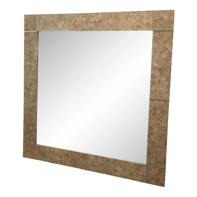 Vintage Square Textile Finish Wall Mirror For Sale
