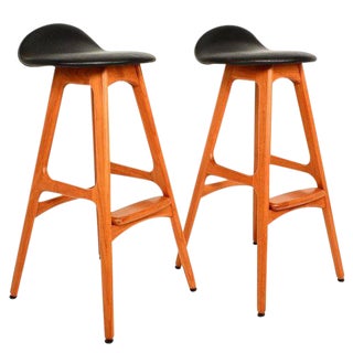 Pair of Danish Mid-Century Modern Erik Buck Teak Bar Stools For Sale