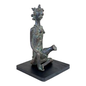 Superb Benin Bronze of a Seated Female Nigeria African 6.5" H on Stand