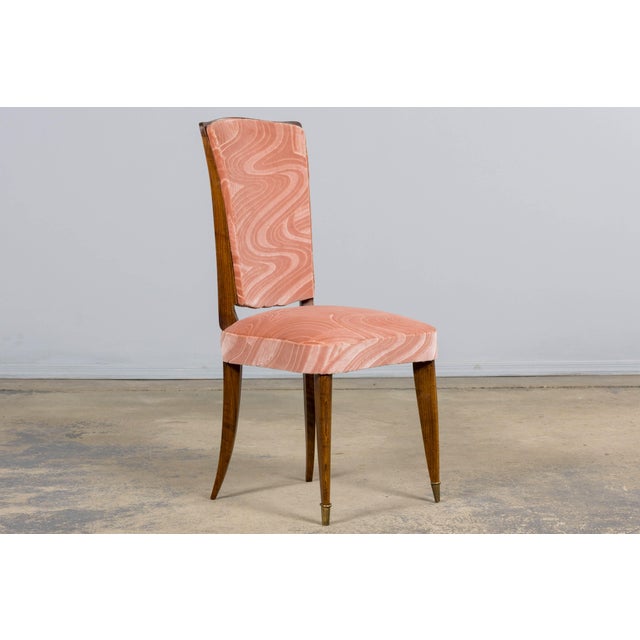 Blush 1940s French Parisian Art Deco Oak Dining Chairs in Blush Velvet - Set of 6 For Sale - Image 8 of 18