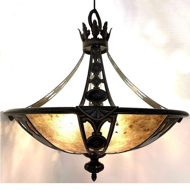French Renaissance Revival Iron and Mica Pendant For Sale - Image 11 of 13