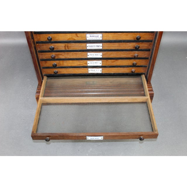 Late 19th Century French Napoleon III Cigar Humidor 7 Drawer Chest With Porcelain Tags For Sale - Image 9 of 11