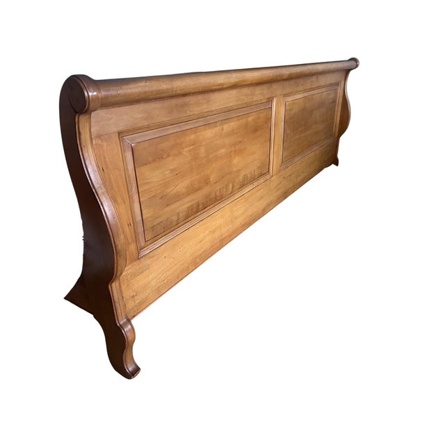 French Country 1930s Attributed to Ethan Allen Country French King Sleigh Bed For Sale - Image 3 of 3