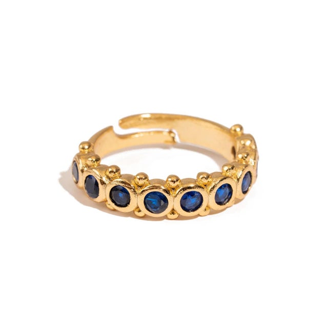 Bronze Majestic Sapphire Adjustable Gold Statement Ring, Size 8 For Sale - Image 8 of 8