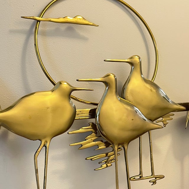 Brass 1980 MCM Bijan Bahar Brass Wall Art Sculpture Nantucket Sandpipers or Shorebirds For Sale - Image 8 of 18