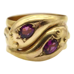 9k Gold Edwardian Snake Ring With Rhodolite Garnets Size 7.5