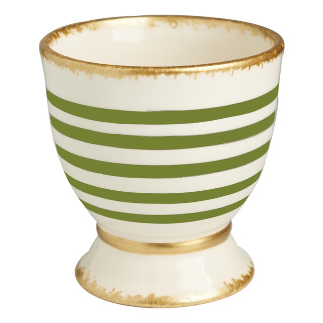 Savoy Green/White Striped Cachepot, Small For Sale