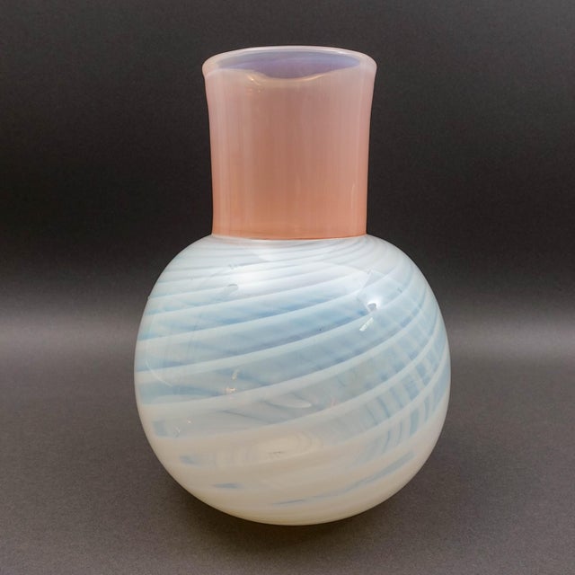 Laslo for Mikasa Japan Vintage Pink Opal White Swirl Art Glass Vase 10 7/8" For Sale - Image 4 of 9