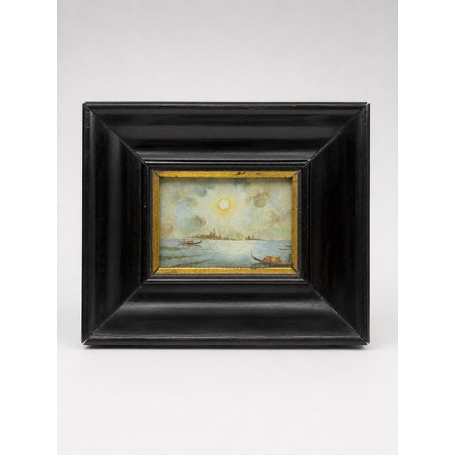 Pair of Venetian Grand Tour Miniature Marine Views in Ebonized Frames For Sale - Image 4 of 8