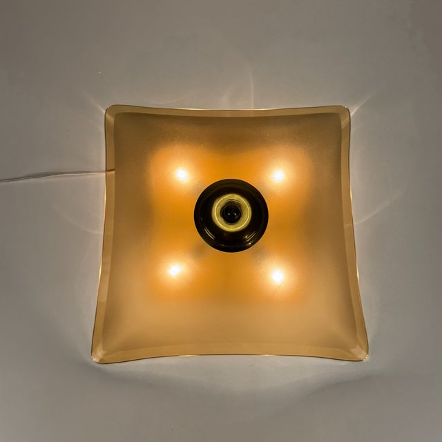 1970s Mid-Century Modern Brown Smoked Beveled Glass and Brass Flush Mount, 1970s For Sale - Image 5 of 10