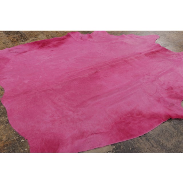 Contemporary Rug & Kilim’s Contemporary Cowhide Solid Rug in Bright Pink Hues For Sale - Image 3 of 7