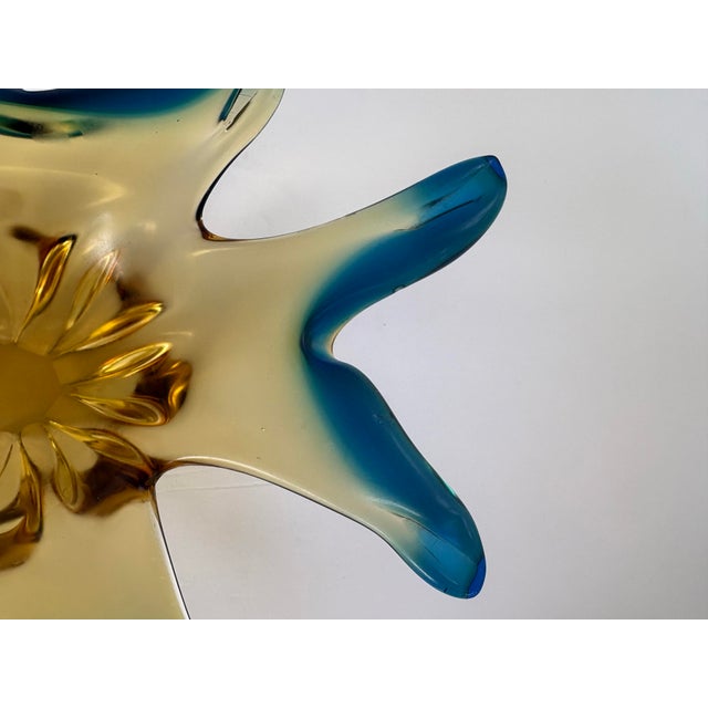 1970s Vintage Amber and Teal Blue Murano-Style Art Glass Fish Bowl For Sale - Image 5 of 11