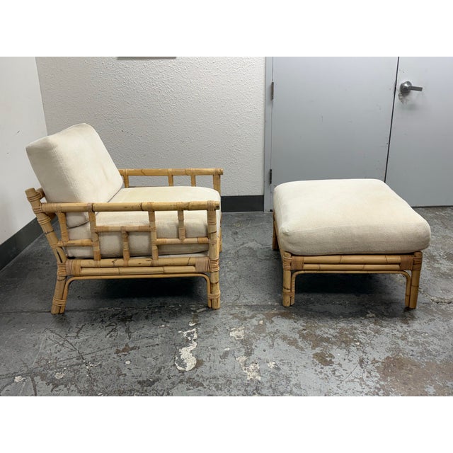 Vivai Del Sud for Wicker Works Italian Bamboo Armchair + Ottoman, Vintage For Sale - Image 4 of 12