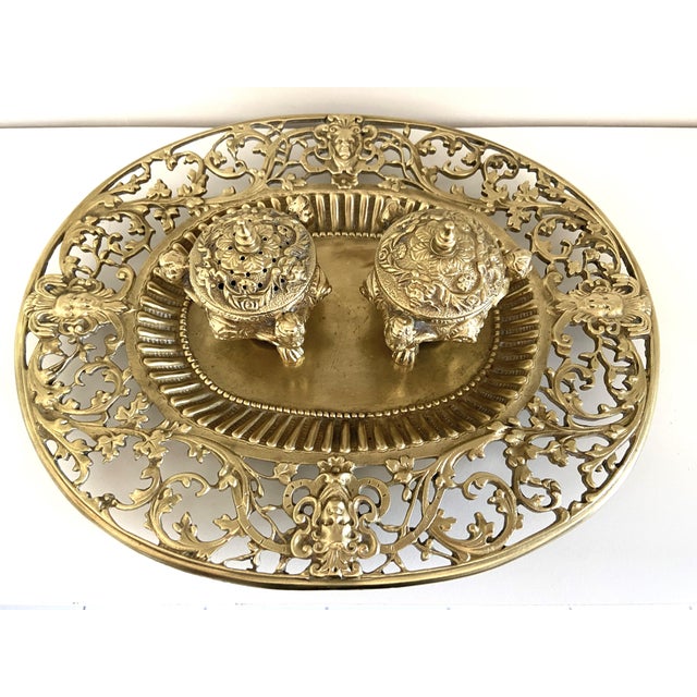 Louis XV Style Napoleon III Double Inkwell on a Chiseled Gilt Bronze Tray For Sale - Image 11 of 11