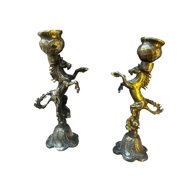 Brass Horse Candleholders, Set of 2 For Sale - Image 13 of 13