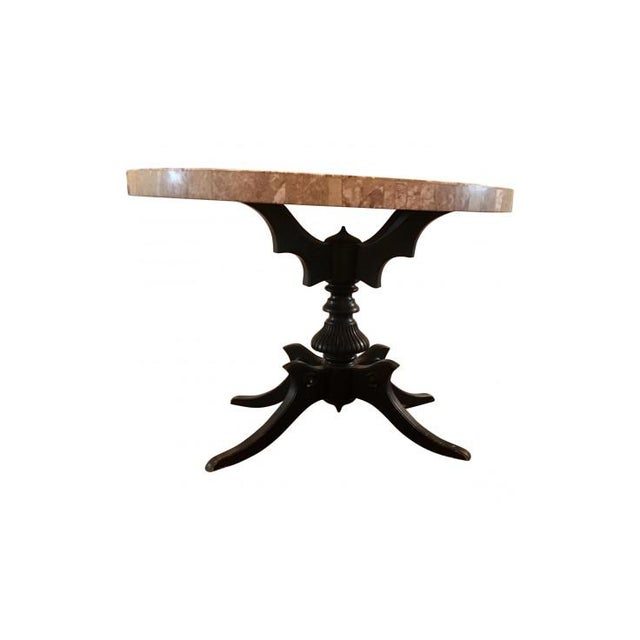 1950s 1950s French Ebony Wood and Inlaid Marble Pedestal Table For Sale - Image 5 of 6