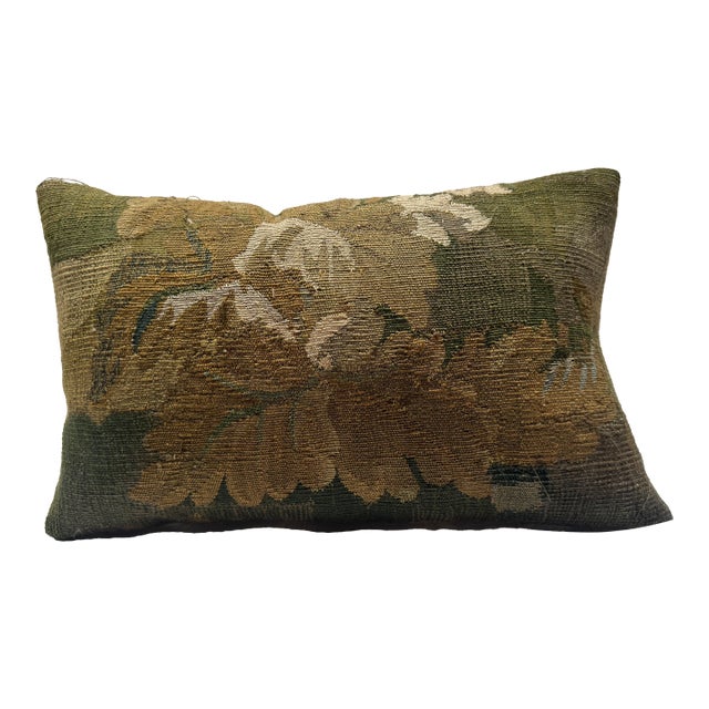 17th Century Brussels Tapestry Fragment Pillow With Floral Motif For Sale