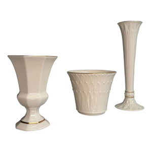Hollywood Regency Lenox Ivory and Gold Vase Curation- Set of 3