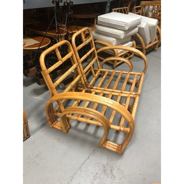Restored Mid-Century Rattan Double Horseshoe Settee Sofa, Pair For Sale - Image 4 of 12