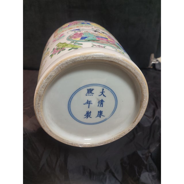 Chinese Ceramic Vase Qing Dynasty Kangxi Marked Famille Verte Porcelain Vase Hand Painted Figures Story Pattern For Sale In Seattle - Image 6 of 11