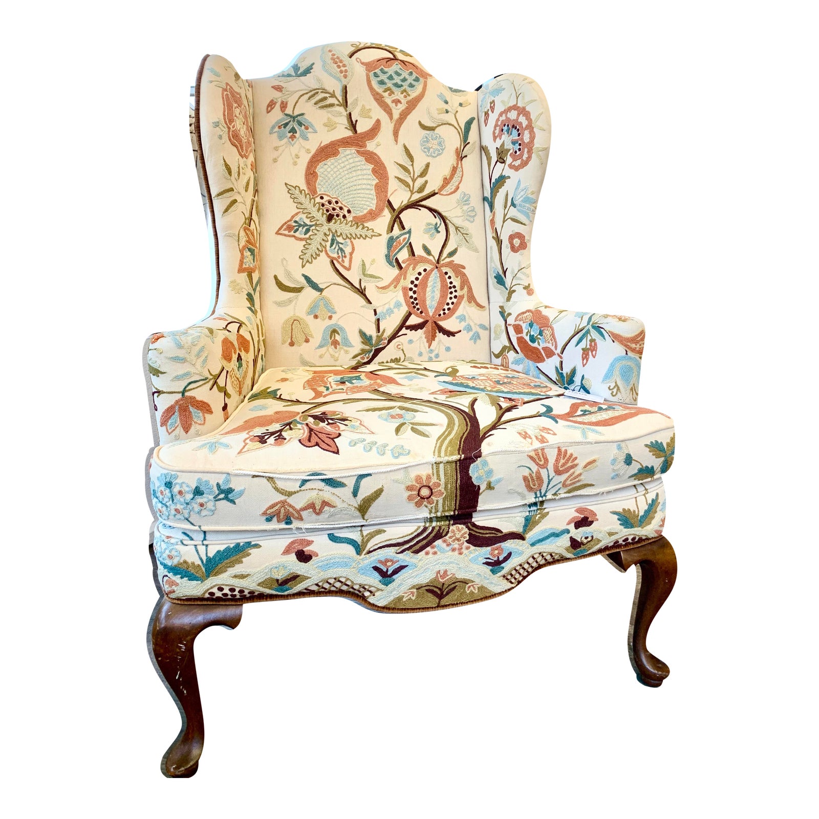 “Tree of Life” Crewel Wingback Chair Chairish