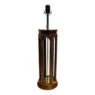 Vintage 1960s Arched Walnut Wood Table Lamp For Sale