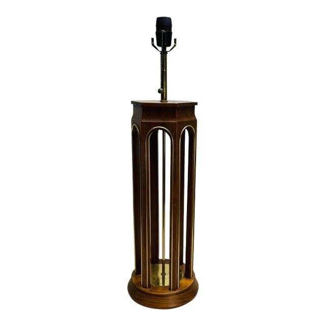 Vintage 1960s Arched Walnut Wood Table Lamp For Sale