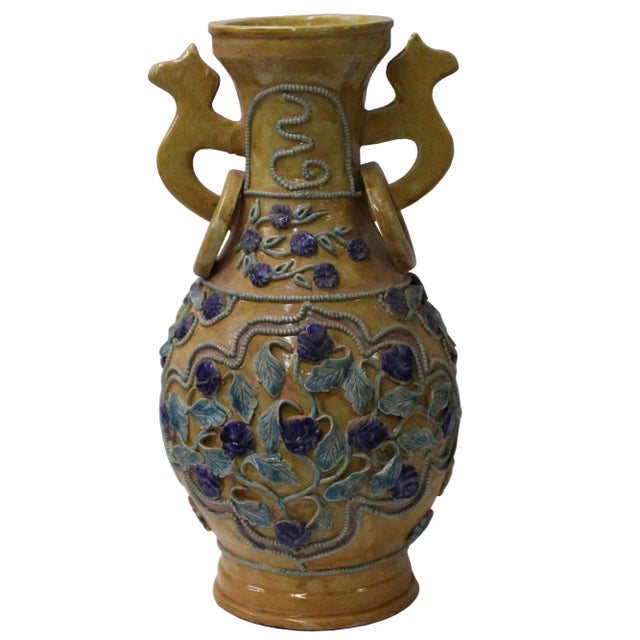 Ceramic Handmade Ceramic Yellow Dimensional Flower Vase Jar For Sale - Image 7 of 9