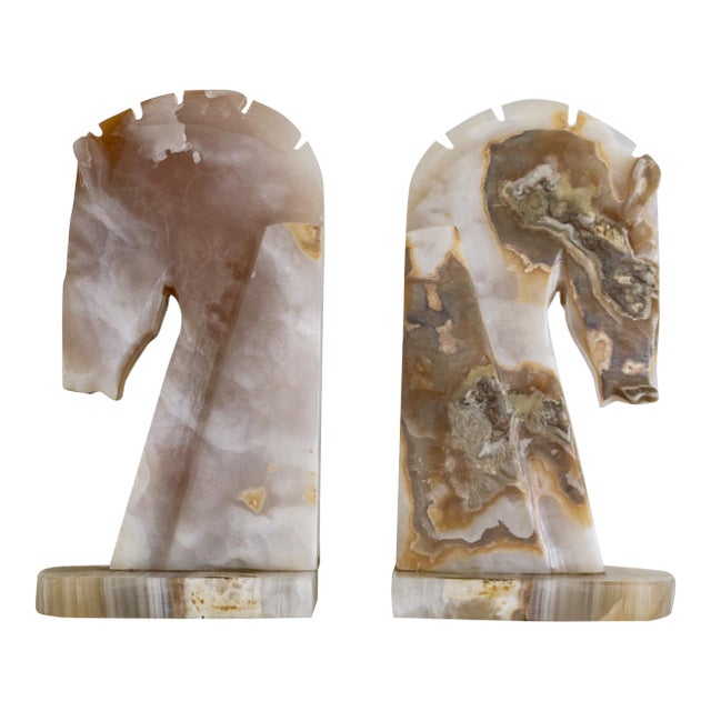 Set of Art Deco Style Trojan Horse Onyx Bookends For Sale