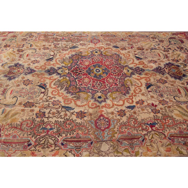 Vintage Persian Tabriz Handmade Beige Wool Rug For Sale - Image 13 of 13
