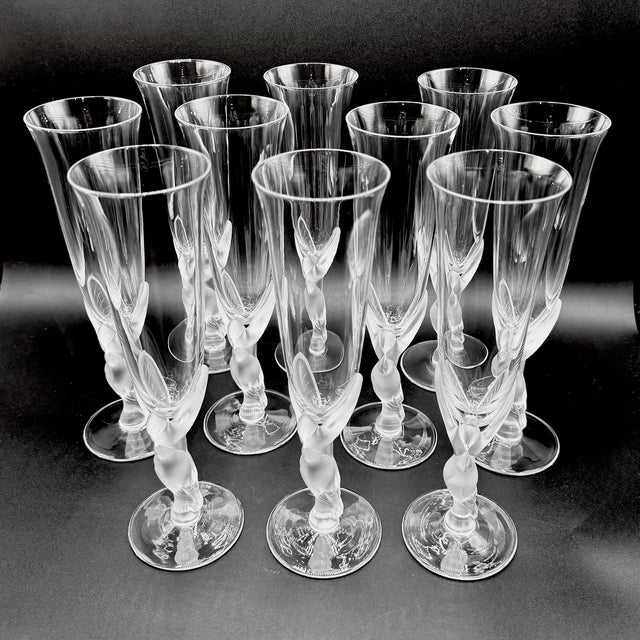 Snow Doves Crystal Champagne Flutes by Igor Carl Fabergé, France, 1982, Set of 12 For Sale - Image 10 of 18