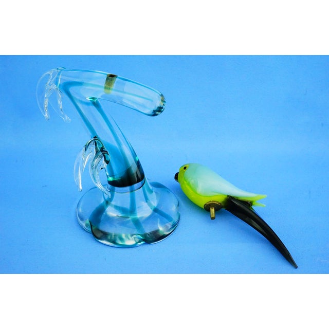 20th Century Sculpture of Parrot on Branch in Opaline Murano Glass attributed to Seguso Glassworks, Set of 2 For Sale - Image 13 of 18