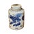 This is a handmade ceramic container urn jar in the off white base color. The surface has a blue color Foo Dogs lions...